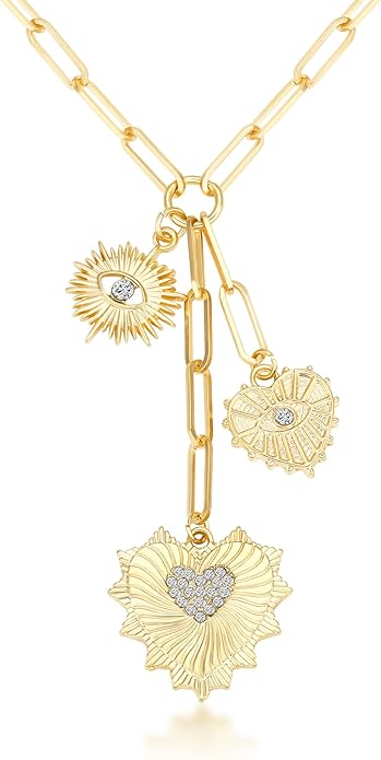 Charm Necklace for Women Gold Evil Eye Sun Moon Flower Coin Pendant Necklace Dainty Paperclip Chain Vintage Luck Amulet Choker Necklaces Celestial Jewelry Gift