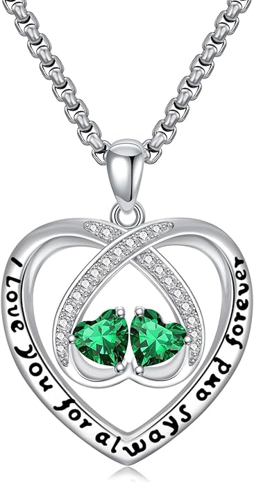 Birthstone Necklaces for Women I Love You for Always and Forever Heart Pendant Necklace Anniversary Jewelry Christmas Valentine Mothers Day Birthday Gifts for Her Wife Girlfriend