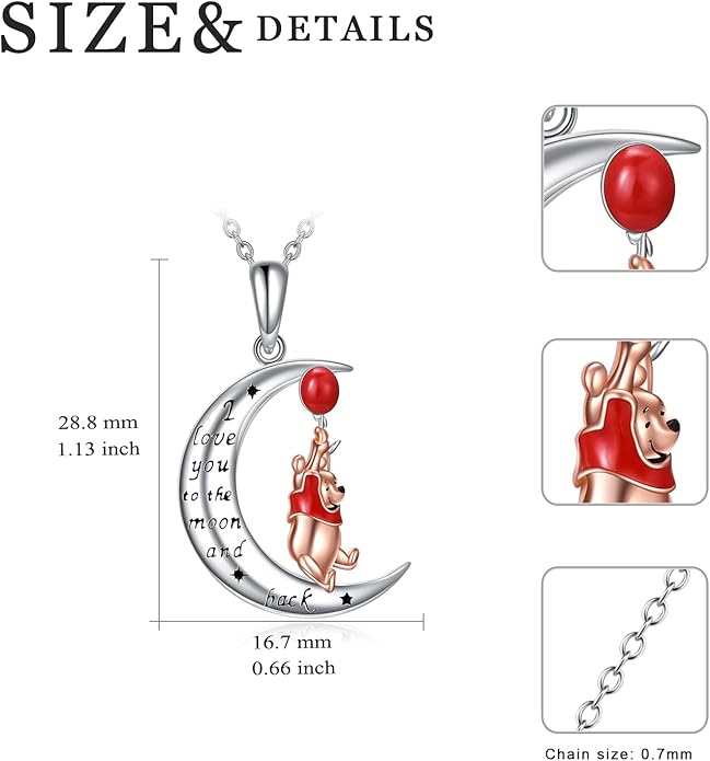 LILALO Bear Necklace Sterling Silver Moon Jewelry with I Love You To the Moon And Back Bear Gifts