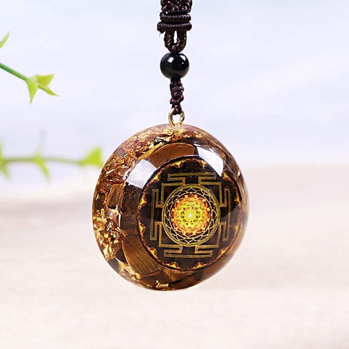 Day Day Up Orgonite Pendant Tiger Eye Necklace Sri Yantra Necklace Sacred Geometry Energy Healing Yoga Jewelry (Style 1)