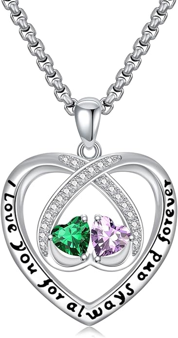 Birthstone Necklaces for Women I Love You for Always and Forever Heart Pendant Necklace Anniversary Jewelry Christmas Valentine Mothers Day Birthday Gifts for Her Wife Girlfriend
