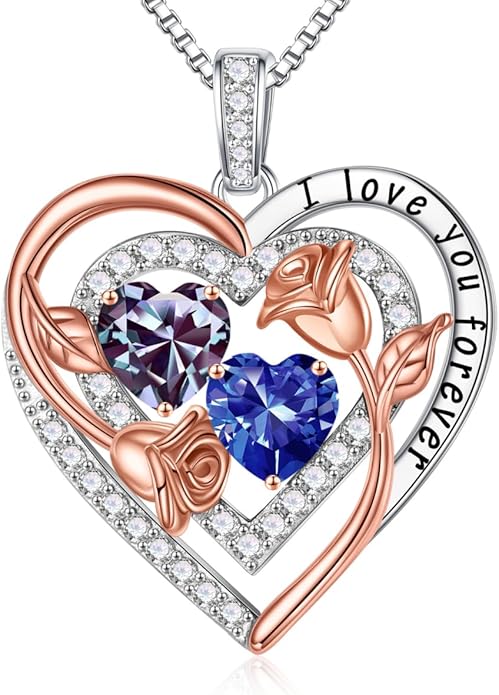 Iefil Birthstone Necklace for Women - Sterling Silver Birthstone Necklace Anniversary Birthday Gifts for Her Wife Mom Daughter