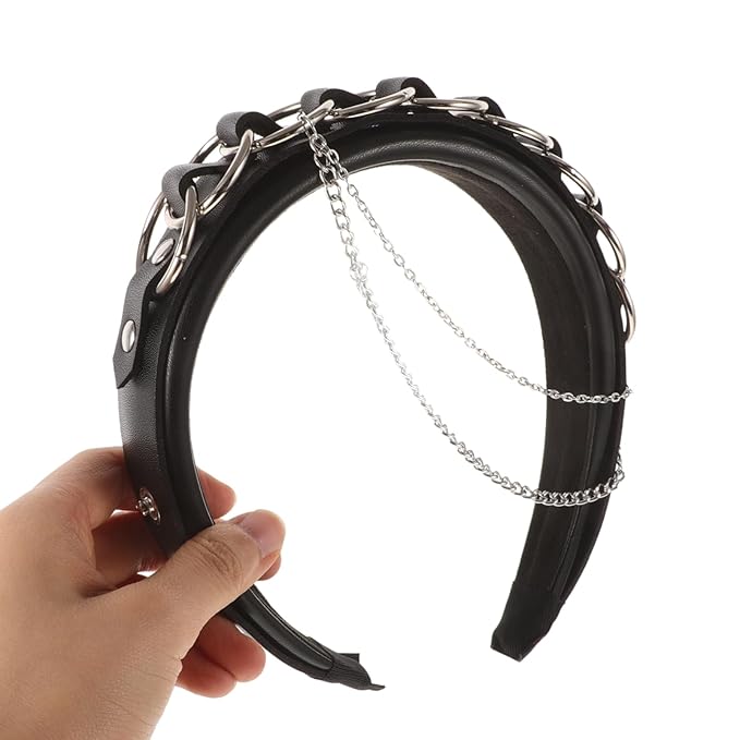 Beaupretty Gothic Headband with Punk Chains and Cross Decoration Retro Style Hair Accessory for Women Unique Goth Hairpiece for Festivals and Costumes