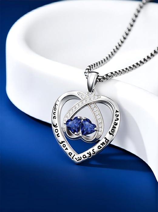 Birthstone Necklaces for Women I Love You for Always and Forever Heart Pendant Necklace Anniversary Jewelry Christmas Valentine Mothers Day Birthday Gifts for Her Wife Girlfriend
