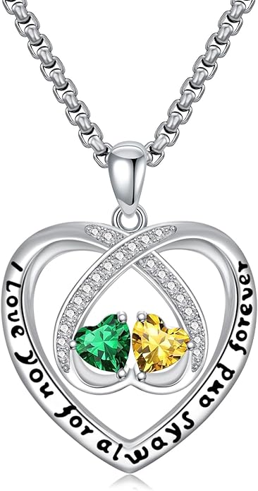 Birthstone Necklaces for Women I Love You for Always and Forever Heart Pendant Necklace Anniversary Jewelry Christmas Valentine Mothers Day Birthday Gifts for Her Wife Girlfriend