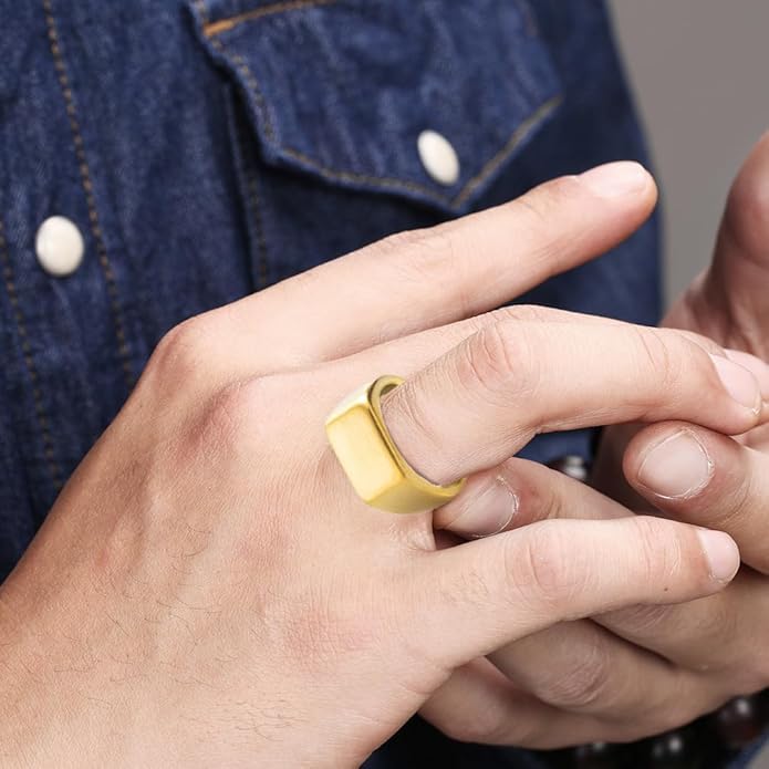 Mens Signet Rings Stainless Steel Pinky Ring for Men Women Silver/Black/Gold Square Cool Finger Ring, Gift for Dad Husband