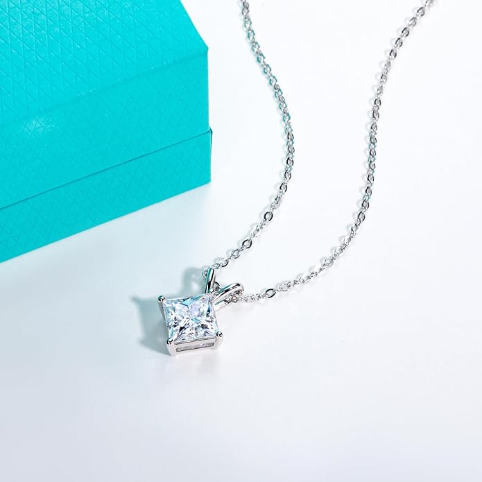 AnuClub Moissanite Pendant Necklace 2/3/4/5CT D Color VVS1 925 Sterling Silver Everyday Wear Necklace for Women Wife Her with Certificate, 40+2+3 Adjustable Chain