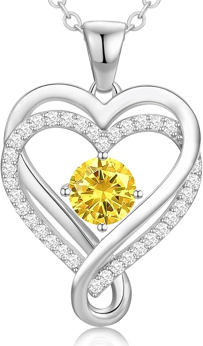 Infinity Heart Birthstone Necklace for Women Wife 18K Rose Gold Plated,Anniversary for Women Wife Her Birthday Gift for Girlfriend Mom Daughters, I Love You Women's Jewelry