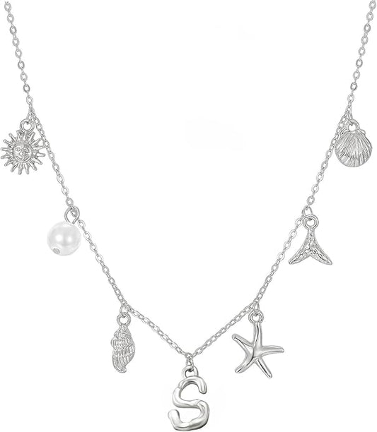 Initial Charm Necklace For Women Shell Letter Necklaces Gold Charms Pendant Boho Summer Seashell Beach 14k Starfish Surfer Jewelry Gifts