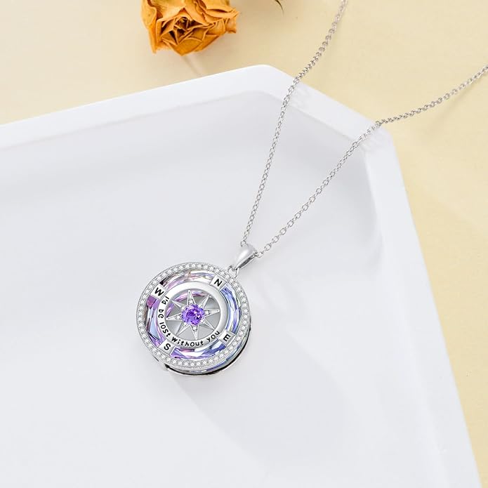 TOUPOP Compass Necklace for Women 925 Sterling Silver I'd be Lost without You Compass Pendant Birthstone Necklaces Anniversary Jewelry Birthday Gift for Girlfriend Wife Graduation Gifts for Her Daugthter