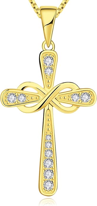 YL 925 Sterling Silver Cross Necklace for Women Halo Infinity Pendant Birthstone Jewelry for Mom