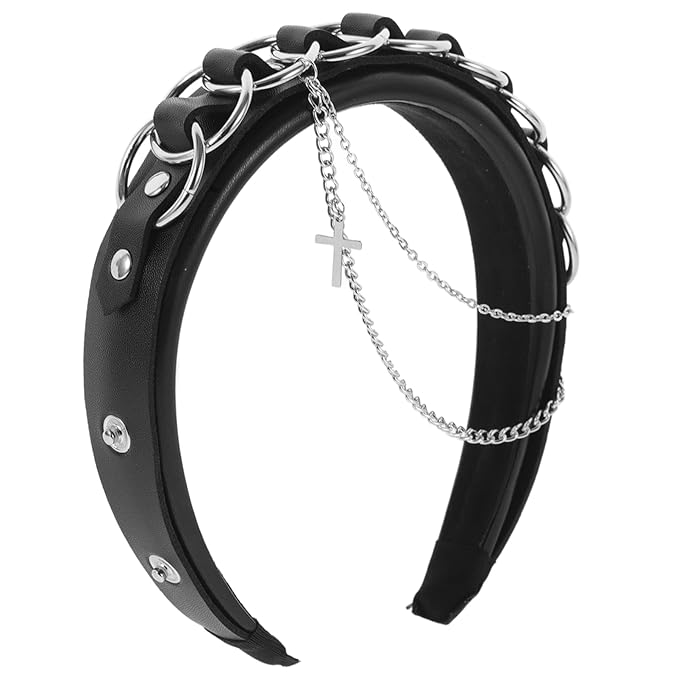 Beaupretty Gothic Headband with Punk Chains and Cross Decoration Retro Style Hair Accessory for Women Unique Goth Hairpiece for Festivals and Costumes