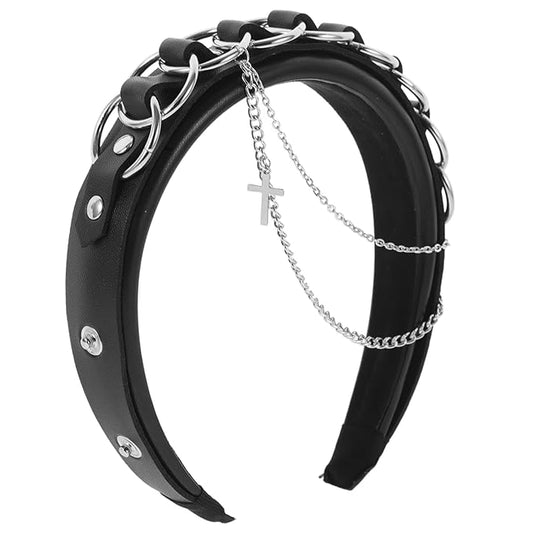 Beaupretty Gothic Headband with Punk Chains and Cross Decoration Retro Style Hair Accessory for Women Unique Goth Hairpiece for Festivals and Costumes