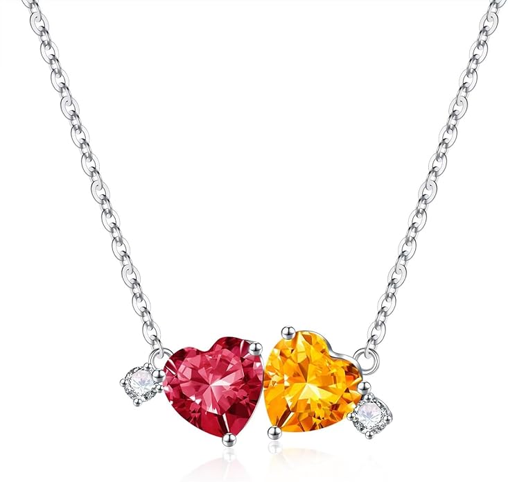 Iefil Double Birthstone Necklace for Women - 0.8CT 925 Sterling Silver Birthstone Necklace, Gifts for Her Wife Girlfriend Mom