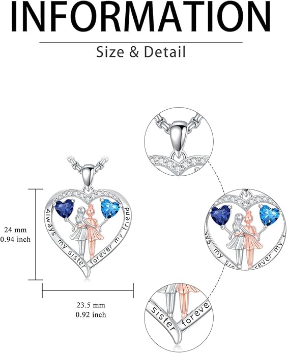 Always My Sister Forever My Friend Birthstone Pendant Necklace Women Jewelry Christmas Valentine Mothers Day Birthday Gifts for Women Sister From Sister