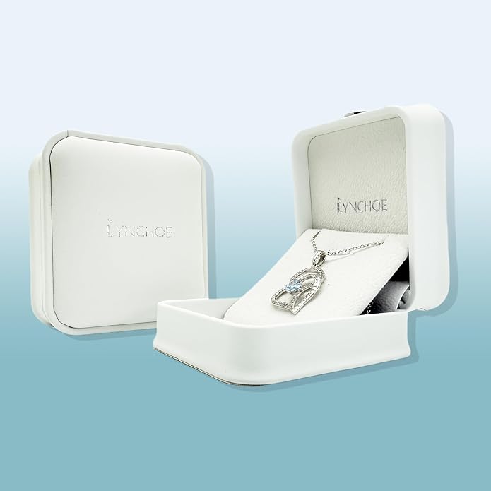 Heart Birthstone Silver Necklace for Women, S925 Sterling Silver Pendant Necklace Birthday Jewelry Gifts for Her Mother Mom Wife Girlfriend