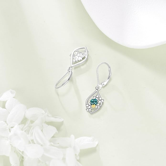 Scottish Thistle/Sunflower/Violet/Daffodil/Orchid Earrings Sterling Silver Flower Dangle Dangling Drop Boho Earrings Jewelry Gifts for Women