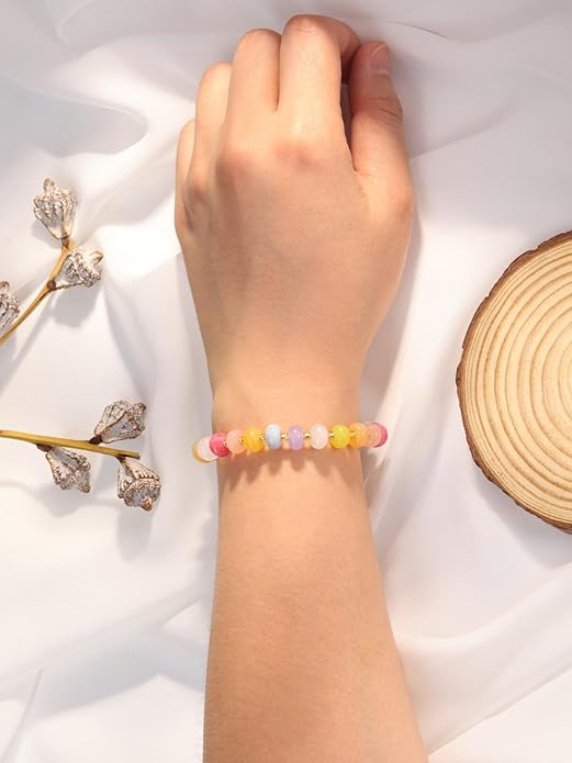 PESOENTH Healing Crystal Gemstone Colorful Beaded Bracelets for Women,Natural Chakra Stone Summer Surfer Beach Boho Bracelet jewelry Gifts for Women Ladies