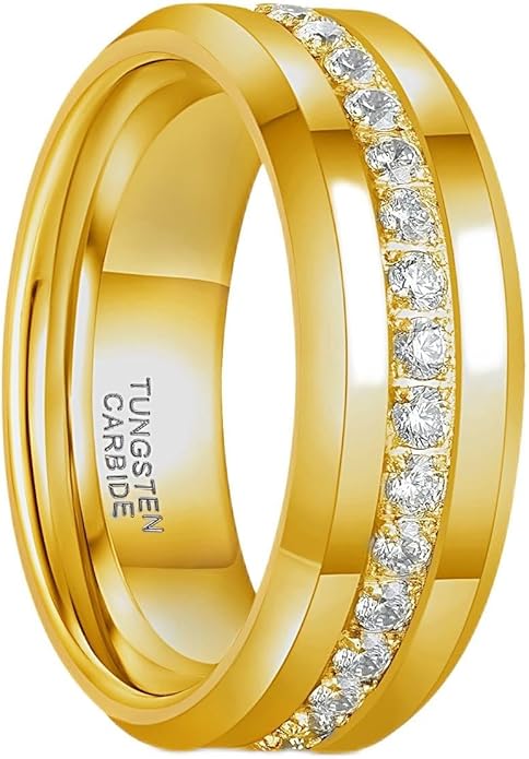 Greenpod 6mm 8mm Tungsten Carbide Rings for Men Silver/Gold Cubic Zirconia Eternity Wedding Band Women High Polish Comfort Fit Size 6-13