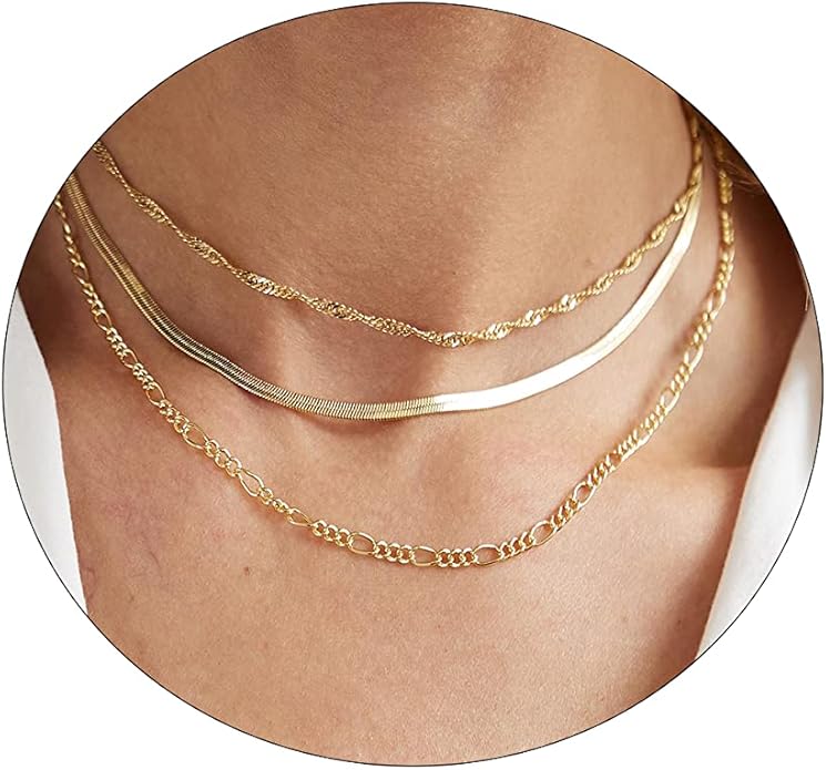ASCOMY Layered Necklaces for Women Dainty Gold Necklace 14K Gold Plated Herringbone Necklace for Women Pearl Cross Necklace Paperclip Cuban Figaro Rope Satellite Chain Gold Choker Trendy Jewelry Gift