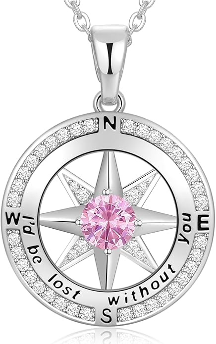 Peeshow Gifts for Women Wife-Compass Birthstone Necklace Gift for Wife Birthday Wedding Anniversary Women Jewelry for Her Girlfriend S925 Sterling Silver