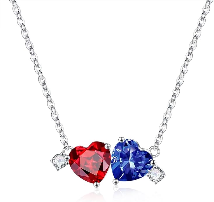 Iefil Double Birthstone Necklace for Women - 0.8CT 925 Sterling Silver Birthstone Necklace, Gifts for Her Wife Girlfriend Mom