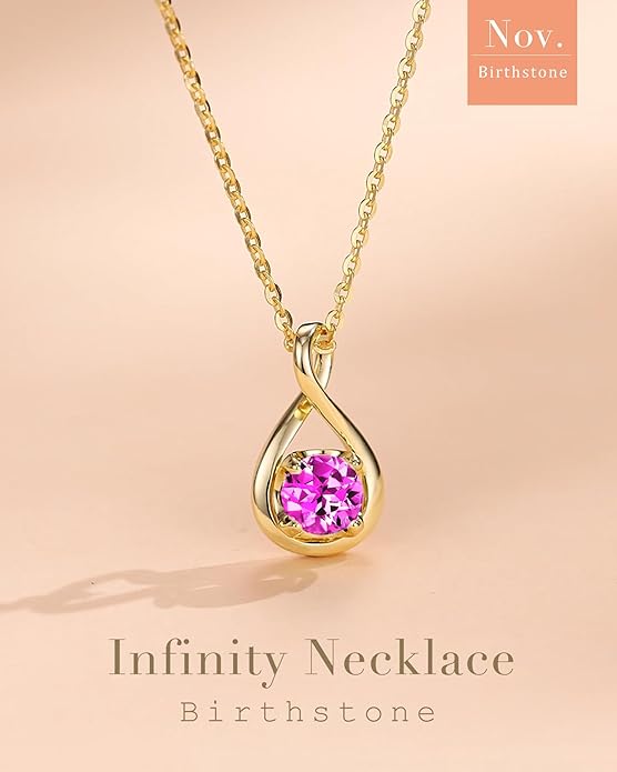 FANCIME Birthstone Necklaces for Women Fine Jewelry Sterling Silver Dainty Infinity Pendant Anniversary Birthday Christmas Gifts for Her Wife Mom Lady Daughter, Chain 16"+2" Extend