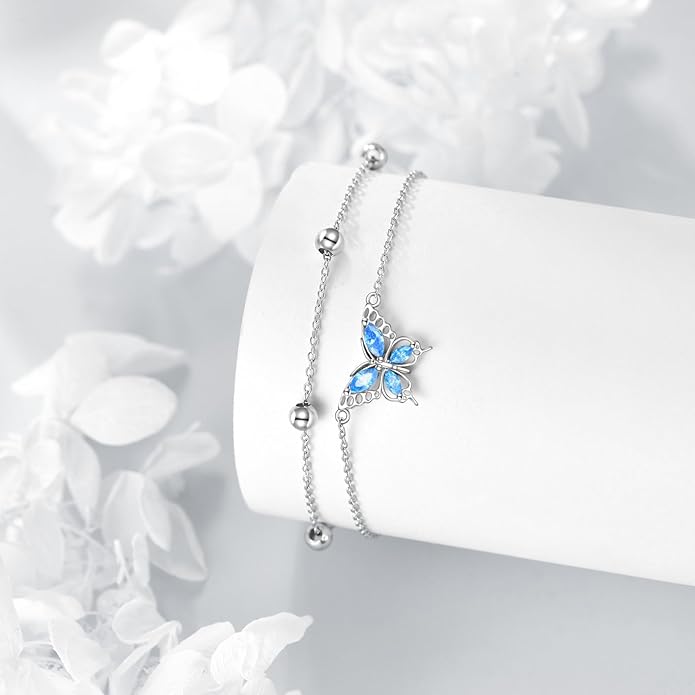TIGER RIDER Dragonfly Anklet Sterling Silver Dragonfly Gifts Jewelry for Women with Crystal Birthday Anniversary