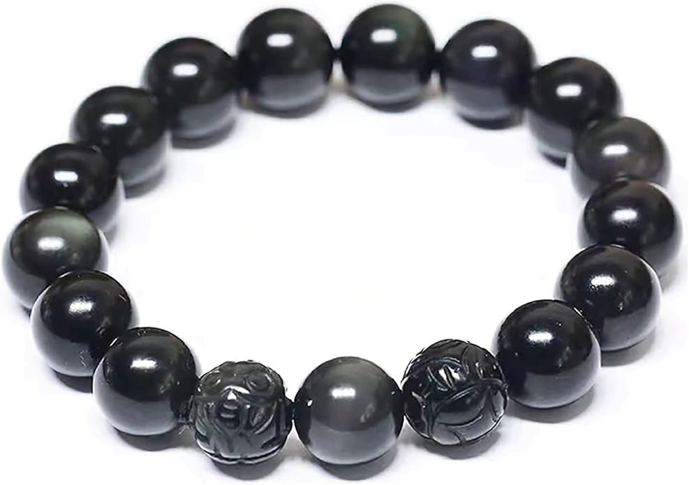 Black Obsidian Bracelet,Feng Shui Black Obsidian Wealth Bracelet for Women Men Couples Handmade Stretch Obsidian Bracelet Bangle with Carved Pixiu Tiger Eye Stone Attract Wealth Money and Good Luck