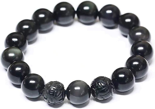 Black Obsidian Bracelet,Feng Shui Black Obsidian Wealth Bracelet for Women Men Couples Handmade Stretch Obsidian Bracelet Bangle with Carved Pixiu Tiger Eye Stone Attract Wealth Money and Good Luck