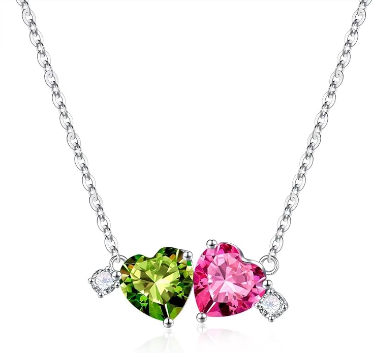 Iefil Double Birthstone Necklace for Women - 0.8CT 925 Sterling Silver Birthstone Necklace, Gifts for Her Wife Girlfriend Mom