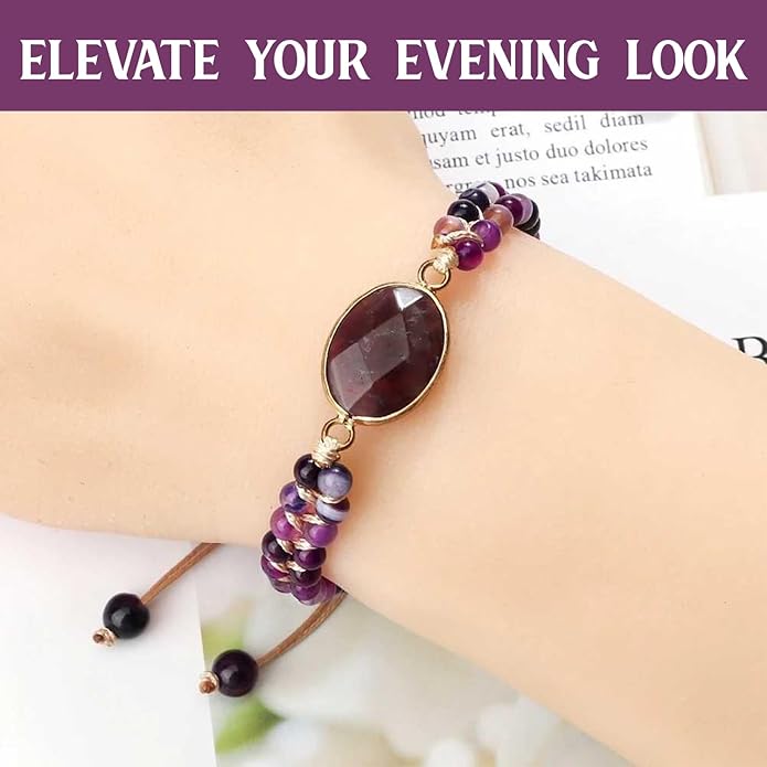 "SS Boutique" Purple Agates Healing Bracelet, Handmade Braided Gemstone Bangle for Meditation, Energy, Spiritual Protection & Mental Balance - 1pc Yoga Bracelet with Premium Gift Box
