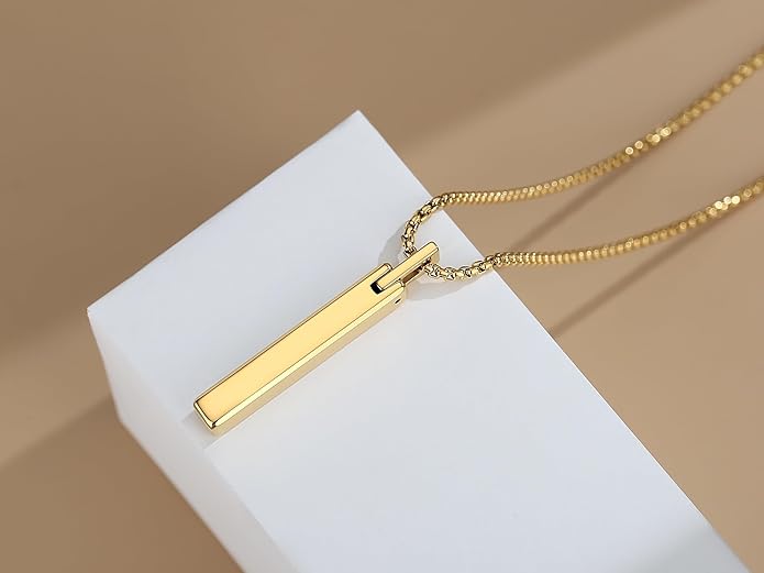COAI Tungsten Bar Necklace for Men, Men's Pendant Necklace God/Silver 20"-26"