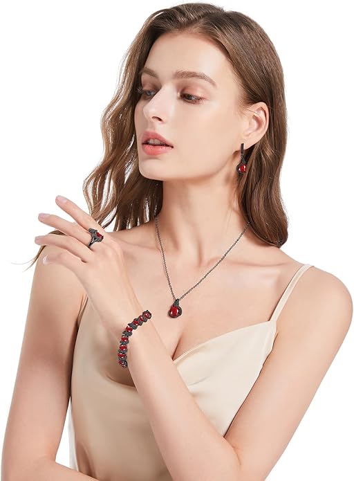 GZWHD Jewelry Set for Women Water Drop Cubic Zirconia Artificial Crystal Earrings Pendant Necklace Open Ring Tennis Bracelet Wedding Anniversary Birthday Engagement Gift for Bridesmaid Wife Girlfriend Friend