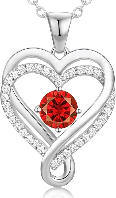 Infinity Heart Birthstone Necklace for Women Wife 18K Rose Gold Plated,Anniversary for Women Wife Her Birthday Gift for Girlfriend Mom Daughters, I Love You Women's Jewelry