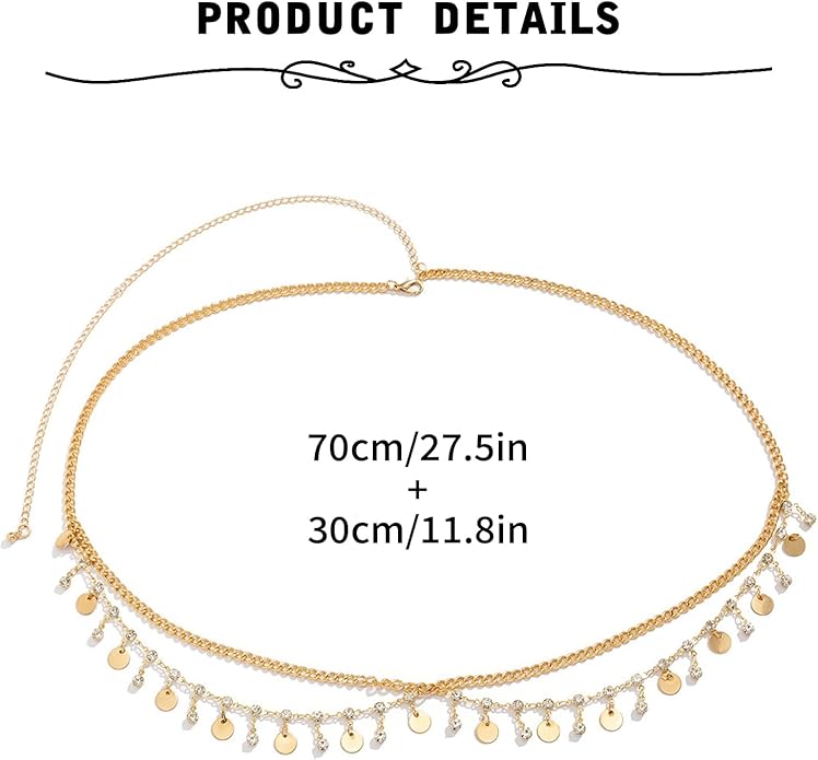 MODRSA Gold Chain Belt - Fashion Waist Chain Belt with Moon, Butterfly Rhinestone & Layered Design