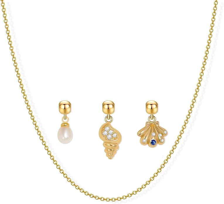 Summer Holiday Necklace,Dainty Chain, Charm Necklace For Women,Cute Cat Charm,Natural Pearls,18k Gold Plated,Choose Your Favorite Charm, Change Easily