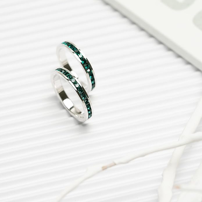 Muses Art Design Birthstone Eternity Band Ring (Channel Set/Full Round), Stackable Fashion Ring with Crystal Birthstone