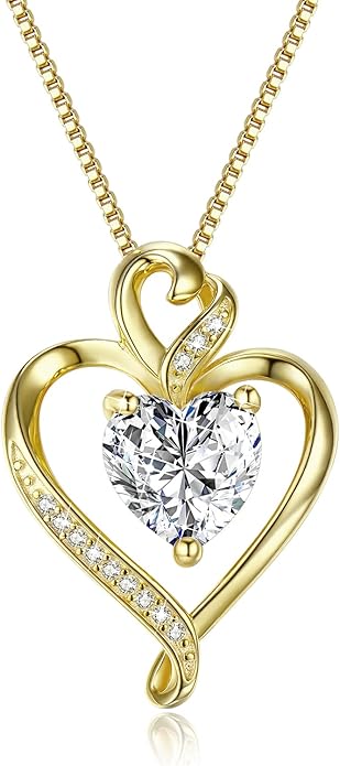 Heart Necklaces for Women 925 Sterling Silver Pendant Necklace Rose Gold Plated White Gold/14K Gold Plated Love Necklace for Her Girlfriend Wife Valentines Day Birthday Women Jewelry 18"+2"