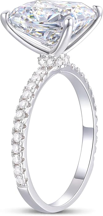 14K Gold Moissanite Engagement Rings, 4CT Elongated Cushion Cut Moissanite Rings, Classic 4-Prong White Gold Moissanite Engagement Rings for Women