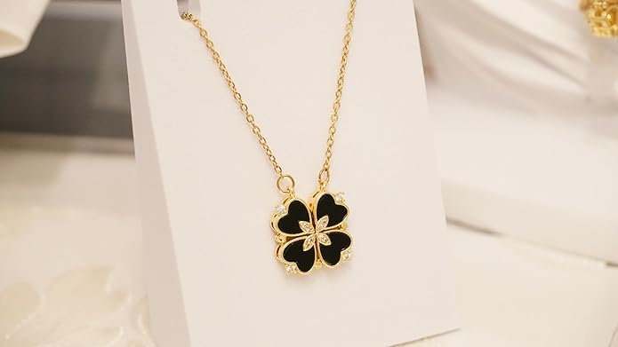 18K Gold Stainless Steel Gold Plated Necklace with Clove Hearts Charm - Can Be Worn Two Ways (Elegant A)