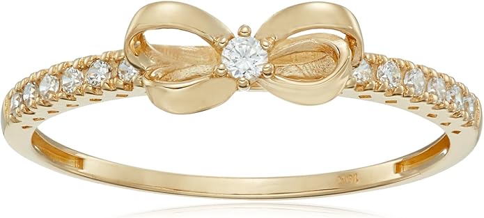 Amazon Essentials 10K Gold Dainty Bow Ring set with Round Cut Infinite Elements Zirconia (previously Amazon Collection)