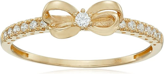 Amazon Essentials 10K Gold Dainty Bow Ring set with Round Cut Infinite Elements Zirconia (previously Amazon Collection)