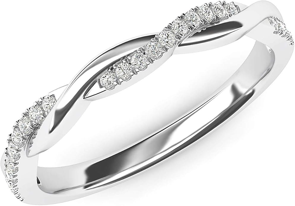 14k White Gold 2.5mm Petite Twisted Vine Simulated Diamond Ring Wedding Band Matching Ring
