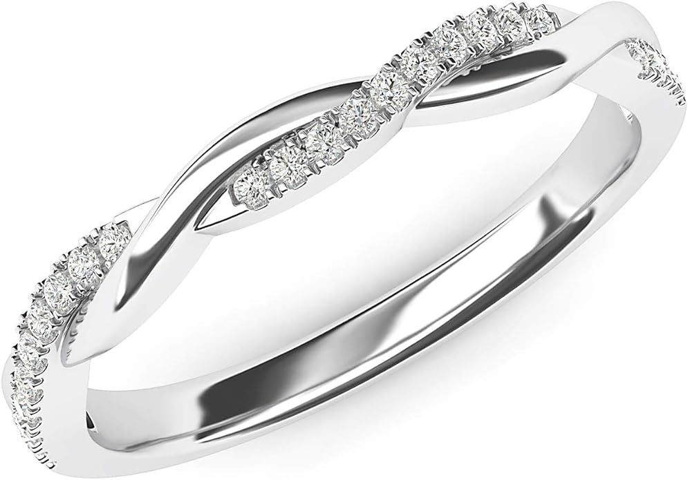 14k White Gold 2.5mm Petite Twisted Vine Simulated Diamond Ring Wedding Band Matching Ring