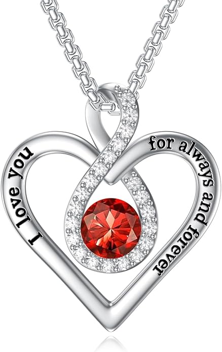 I Love You For Always and Forever Birthstone Necklace Infinity Love Heart Pendant Jewelry Christmas Valentine Mothers Day Birthday Gifts for Women Her Wife Girlfriend