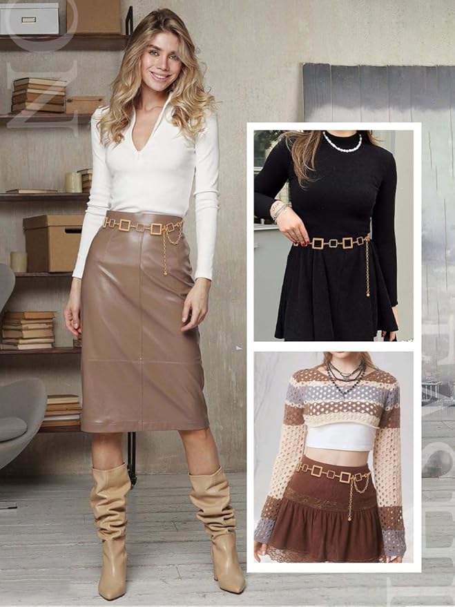 FIORETTO Chain Belts for Women Fashion Metal Waist Chain Chunky Belts for Dresses Jeans