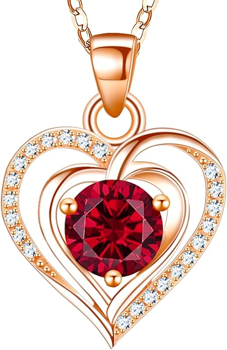 RIVIKO Heart Birthstone Pendant Necklace for Women 925 Sterling Silver Zirconia Necklaces Wedding Anniversary Birthday Mothers Day Jewelry Gifts For Her Mother Wife