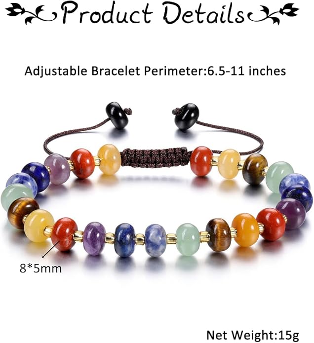 PESOENTH Healing Crystal Gemstone Colorful Beaded Bracelets for Women,Natural Chakra Stone Summer Surfer Beach Boho Bracelet jewelry Gifts for Women Ladies