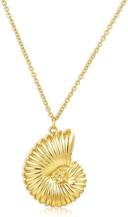 Charm Necklace for Women, 14K Gold Plated Shell Sun Starfish Summer Beach Necklace 16+3" Paperclip Chain Jewelry Gifts